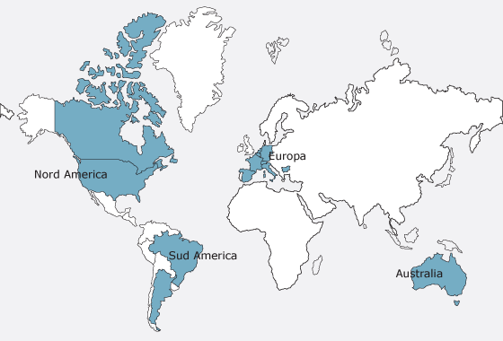 Gli stati in azzurro indicano la presenza di circoli di emigrati sardi. Clicca sulla mappa
