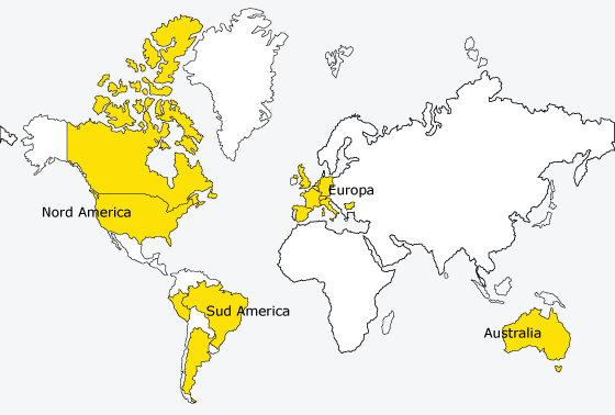Gli stati in giallo indicano la presenza di circoli di emigrati sardi. Clicca sulla mappa